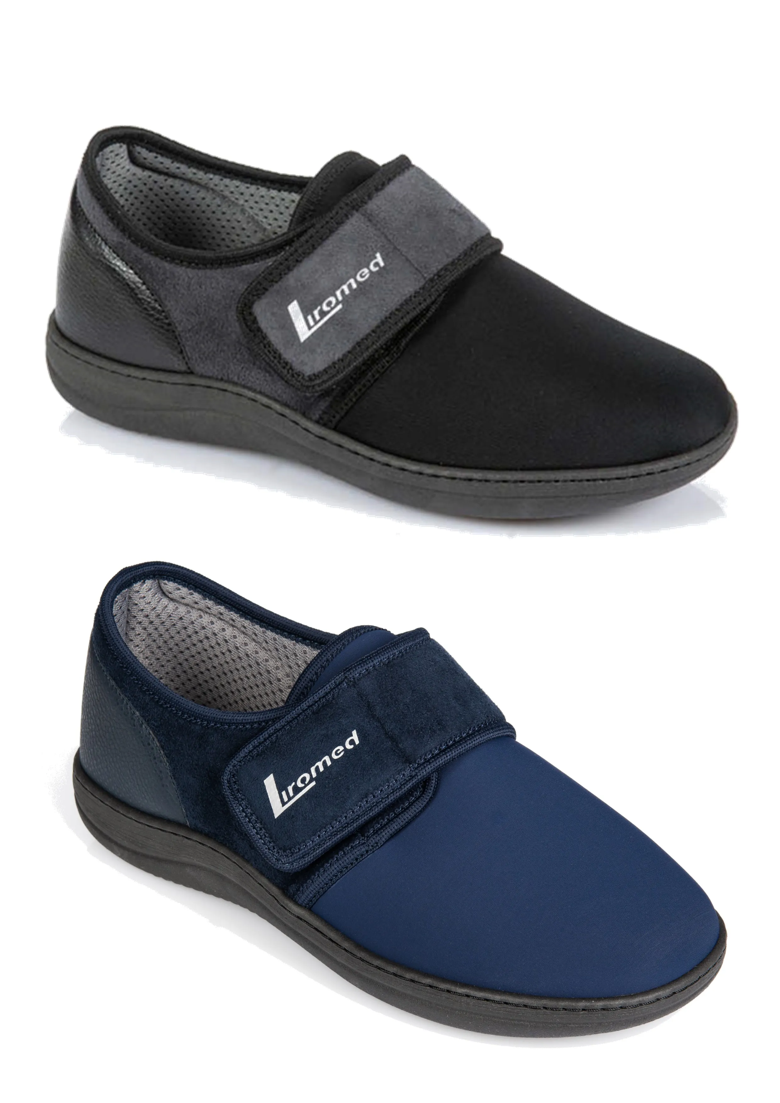 Liromed Straßenschuh Weite L: Bequemer Schuh in Marine für Damen und Herren, mit Airmesh-Futter, Klettverschluss und antibakteriellem Fußbett, ideal für empfindliche Füße. Artikelnummer 851.