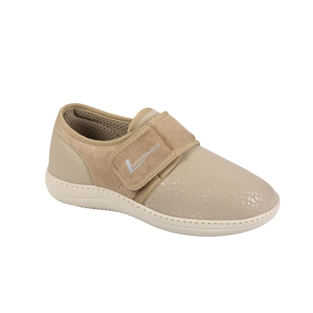 Liromed Straßenschuh Weite L Airmesh in Sand: Unisex-Schuh mit Klettverschluss, Airmesh-Futter und herausnehmbarer Einlegesohle, ideal für empfindliche Füße. 