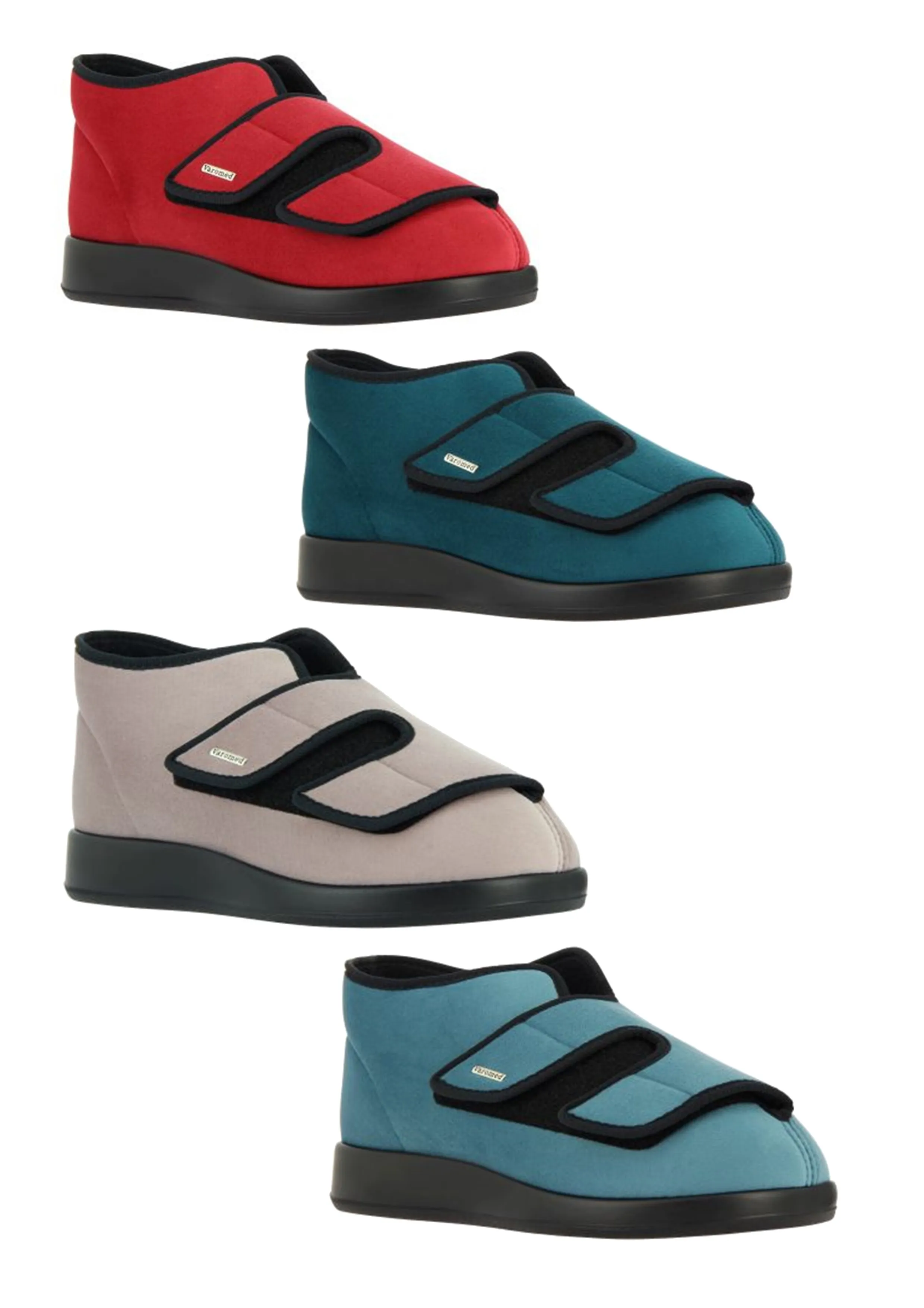 Verbandschuh Varomed Genua Colour, Weite L, verfügbar in Burgund, Malve, Petrol und Aquamarin. Optimal für empfindliche, geschwollene oder bandagierte Füße. Bequem, atmungsaktiv und mit praktischem Klettverschluss. Hersteller: Varomed, Art. 60919